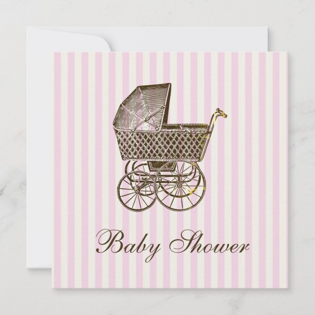 VINTAGE PRAM BABY| BABY SHOWER INBJUDNINGAR (Framsida)