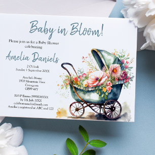 Vintage Pram Baby i BLOMMY-inbjudan Inbjudningar
