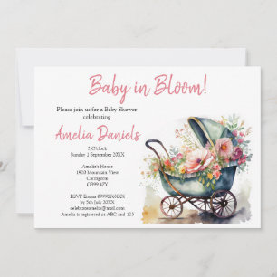 Vintage Pram Baby i BLOMMY-inbjudan Inbjudningar