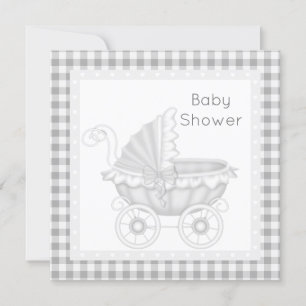 VINTAGE PRAM BABY SHOWER INVITATION GRÅTT/WHITE INBJUDNINGAR