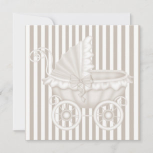 VINTAGE PRAM BABY SHOWER INVITATION SEPIA RAND INBJUDNINGAR