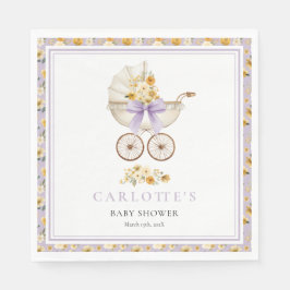 Vintage Pram Lavender Floral Baby Shower Napkin Pappersservett