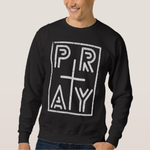 Vintage Prata Kristet Kors Religiös Tro Jesus Lång Ärmad Tröja