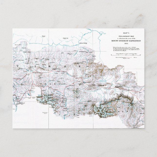 Vintage Preliminär Karta på Mount Everest Vykort (Framsida)