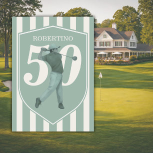 Vintage Preppy Golfare Grön Vit 50-årsdag Inbjudningar
