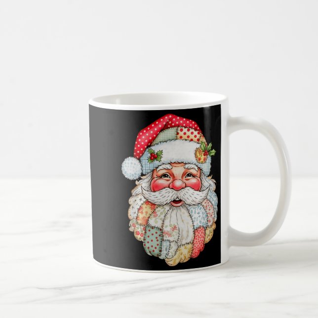 Vintage Preppy Jul Tomte Ansikte Lappteknik Jul Kaffemugg (Höger)