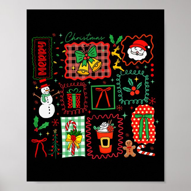 Vintage Preppy Merry Christmas Santa Coquette Bow  Poster (Framsidan)