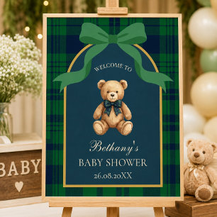 Vintage Preppy Teddybjörn Grön Plaid Välkommen Poster