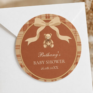 Vintage Preppy Teddybjörn Karoad Babyshower Runt Klistermärke