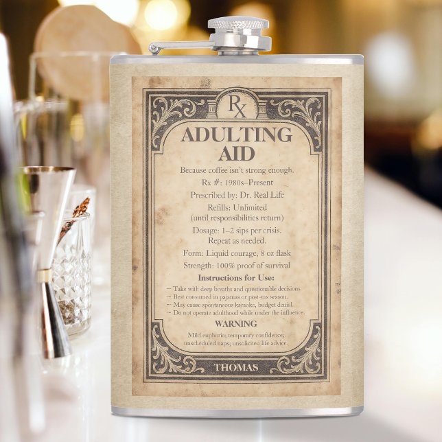 Vintage Prescription Bottle Funny Adulting Aid Rx Fickplunta (Funny Vintage Label Adulting Aid Rx Prescription flask)