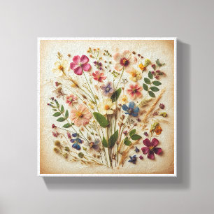 Vintage Pressade Vildblommor Konst - Rustik Botani Canvastryck