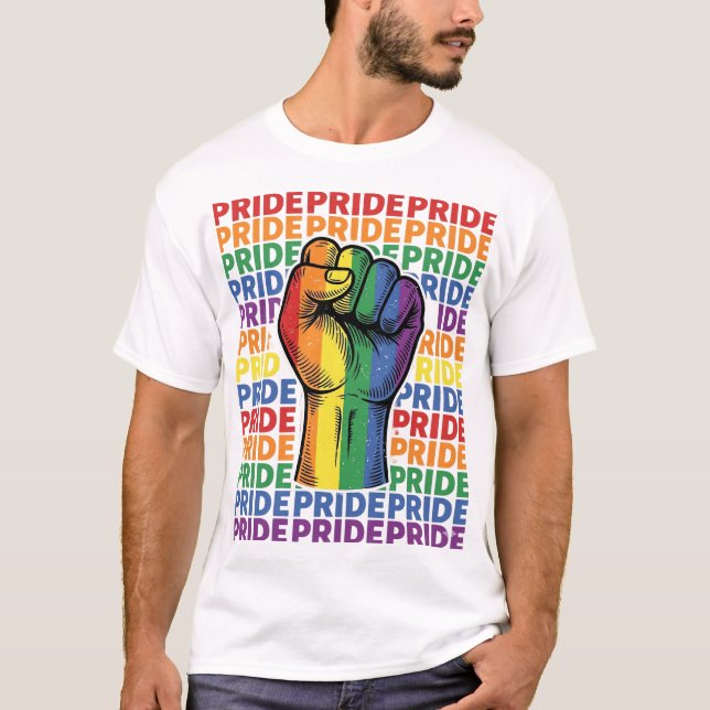 Vintage Pride Raisad Knutnäve Regnbåge Tröja Desig (Framsida)
