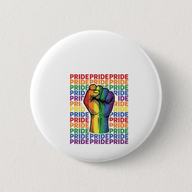 Vintage Pride Raisad Knutnäve Regnbåge Tröja Desig Knapp (Framsida)