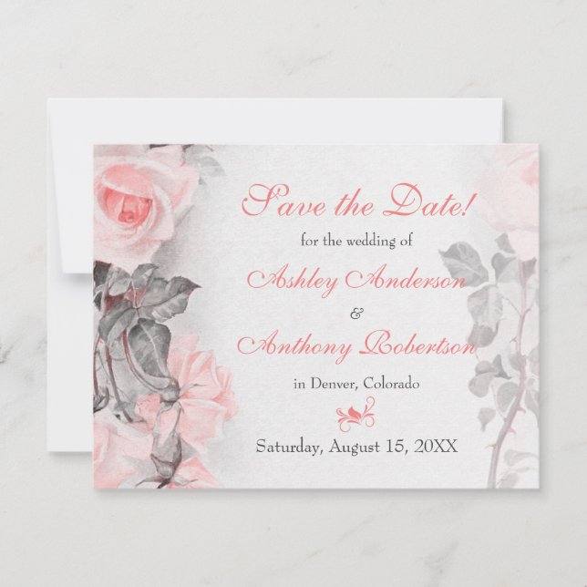 Vintage Primrose Rosa ros Bröllop spara datum Datumet (Framsida)