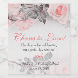 Vintage Primrose Rosa ros Bröllop Vinflaska Etikett