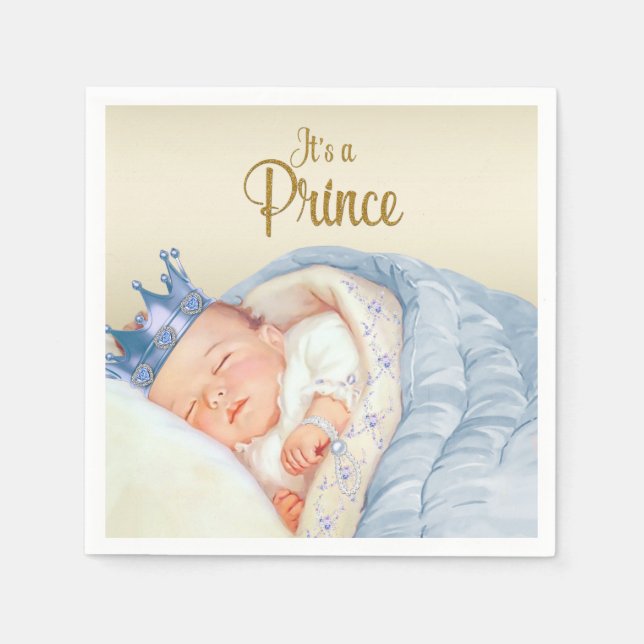 Vintage Prince Blue Baby Shower Pappersservett (Framsidan)