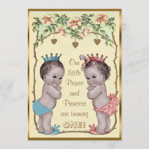Vintage Prince och Princess Twillingars Birthday Inbjudningar