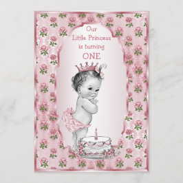 Vintage Princess Baby Rosa ros 1:a födelsedagskaka Inbjudningar