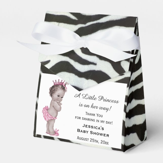 Vintage Princess Baby Shower Zebra mönstrad Presentaskar (Framsidan Sidan)