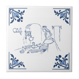 Vintage Princess Baking Kitchen Delft Blue & White Kakelplatta