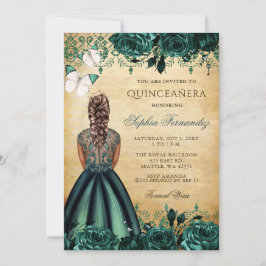 Vintage Princess Grönt Butterfly Quinceañera Inbjudningar