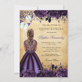 Vintage Princess Lila Butterfly Quinceañera Inbjudningar