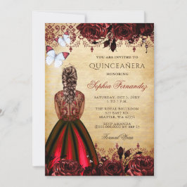 Vintage Princess Red Butterfly Quinceañera Inbjudningar