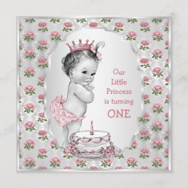 Vintage Princess Ro 1:a födelsedagen Cake Silver Inbjudningar