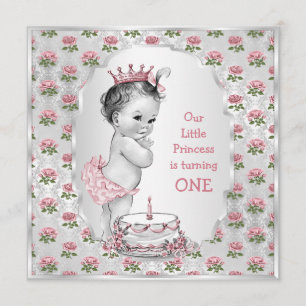 Vintage Princess Ro 1:a födelsedagen Cake Silver Inbjudningar