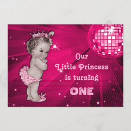Vintage Princess Rosa Disco Boll 1:a födelsedagen Inbjudningar