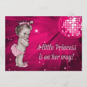 Vintage Princess Rosa Disco Boll Baby Shower Inbjudningar