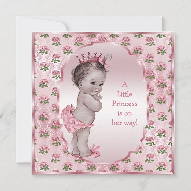 Vintage Princess Rosa ros Baby Shower Inbjudningar (Framsida)