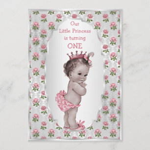 Vintage Princess Rosa ros Silver Baby födelsedag Inbjudningar