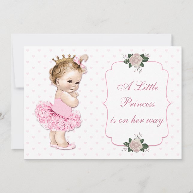 Vintage Princess Tutu Hearts och Flowers Inbjudningar (Framsida)