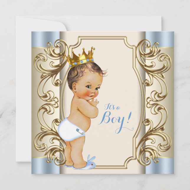 Vintage prinsblå och guldbebis shower inbjudningar (Framsida)