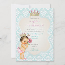 Vintage prinsessa babyflicka guld krona akva rosa inbjudningar
