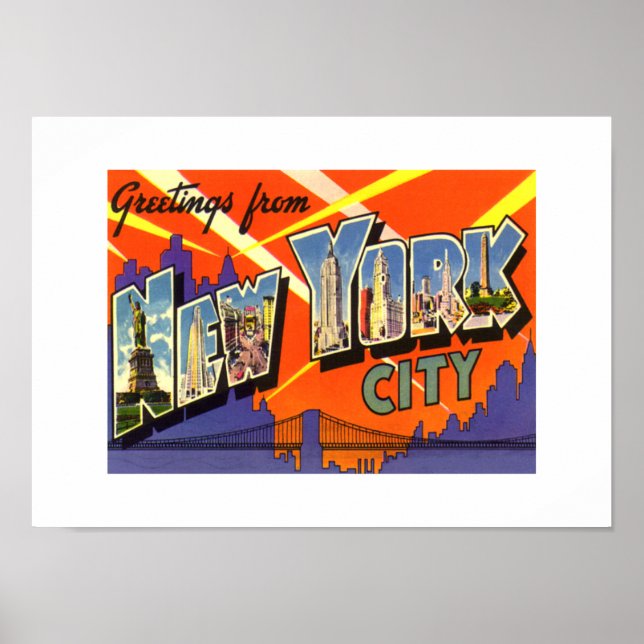 Vintage Print Hälsning New York City Poster (Framsidan)