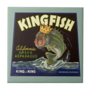 Vintage Product can Label Art, Kingfish Asparagus Kakelplatta