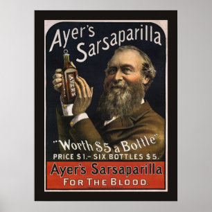 Vintage produktetikett, Ayers Sarsaparilla Drink Poster