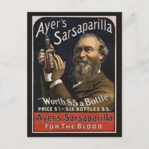 Vintage produktetikett, Ayers Sarsaparilla Drink Vykort