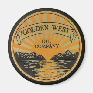 Vintage produktetikett konst, Golden West Oil Comp Magnet