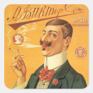 Vintage produktetikett, rysk cigarettobak fyrkantigt klistermärke