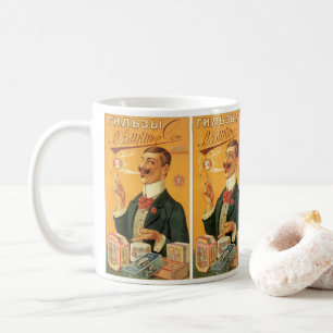 Vintage produktetikett, rysk cigarettobak kaffemugg