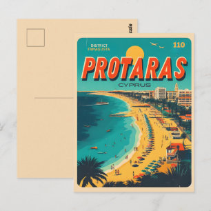 vintage Protaras Cypern semester på strand present Vykort