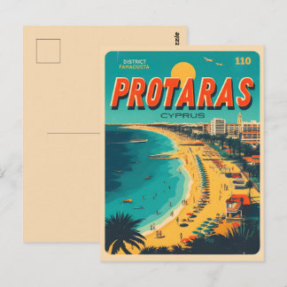 vintage Protaras Cypern semester på strand present Vykort