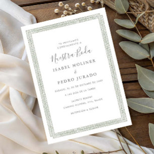 Vintage Prydnad Sage Grön Nuestra Boda Bröllop Inbjudningar
