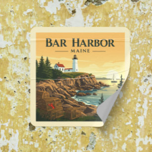 Vintage Pub Harbour Maine Fyrkantigt Klistermärke