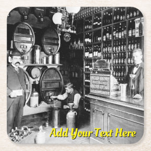 Vintage Pub Liquor Photo 1930s Lägg till texten Underlägg Papper Kvadrat