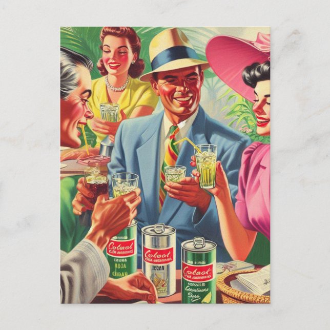 Vintage Pub Peolpe 1950-talets illustration Vykort (Framsida)