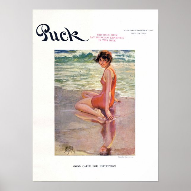 Vintage Puck Magazine Cover Poster, Beach Poster (Framsidan)
